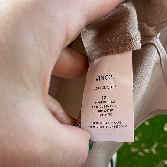 NEW Vince. 100% Silk Mink Nude Color Drawstring Waist Long Sleeve Shirt Dress 12 - Picture 10 of 16